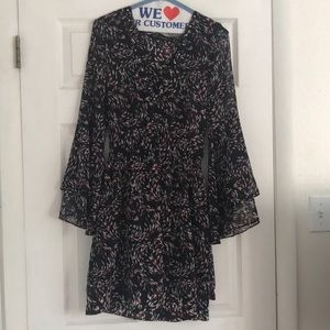 Beaded V neck dress with bell sleeves